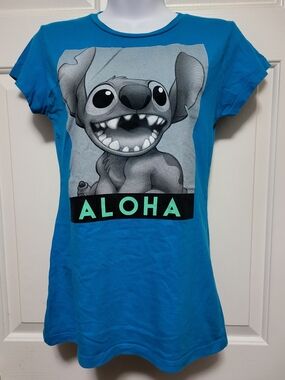 Womens Aqua Blue 'Aloha' Stitch Graphic Tee